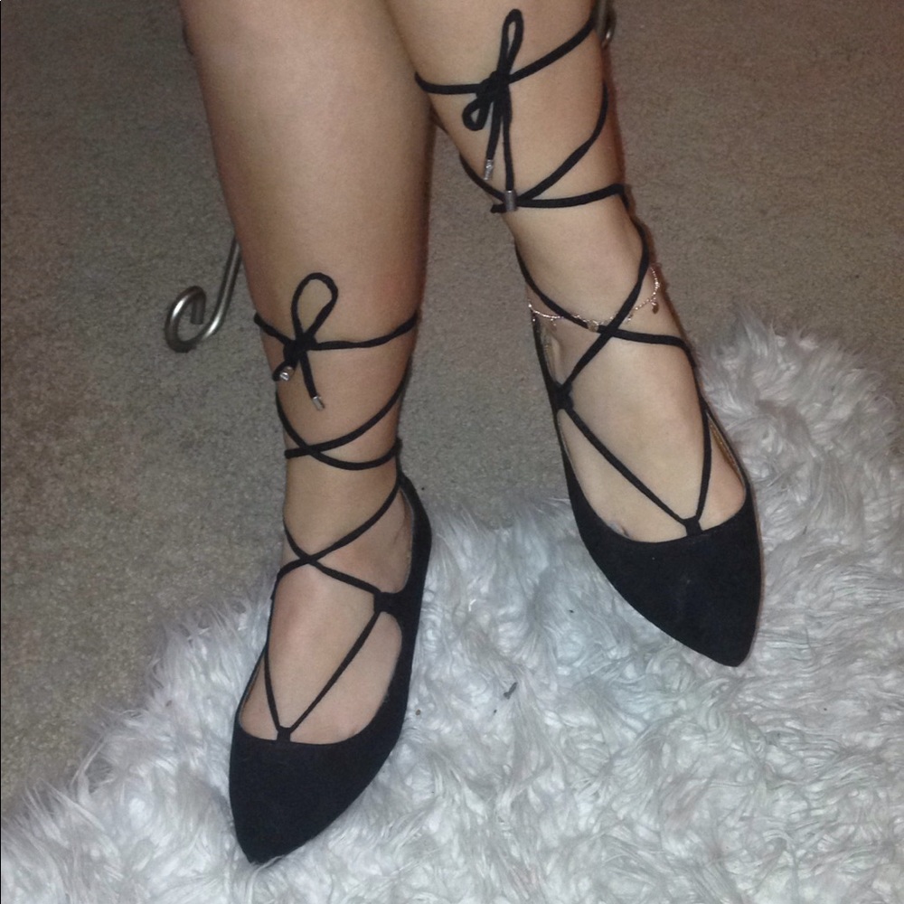 Black lace up gladiator shoes